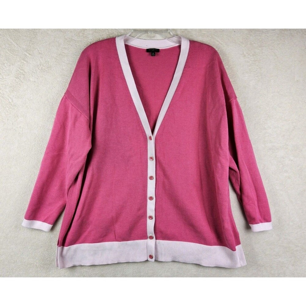 Talbots Women's Button Front V Neck Cardigan Sweater Pink Size 2X